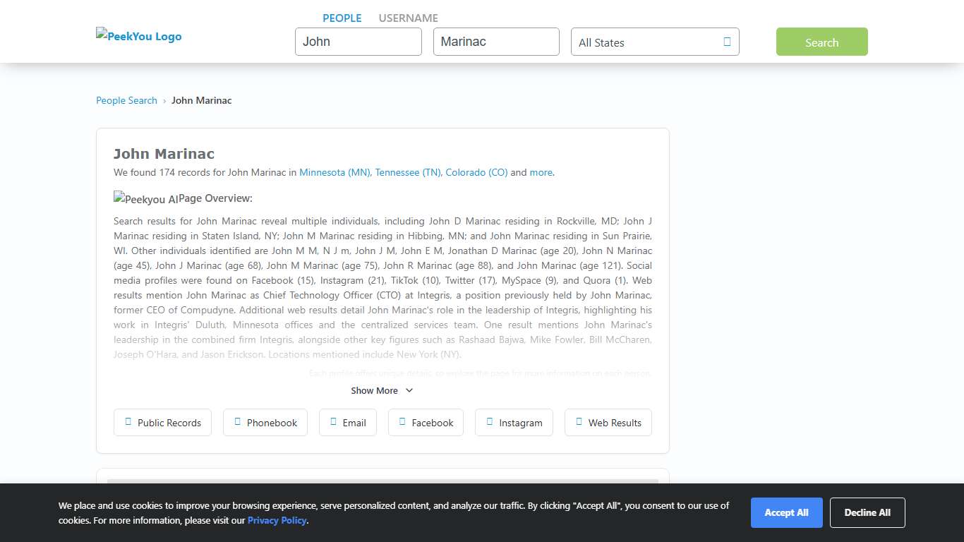 John Marinac Facebook, Instagram & Twitter on PeekYou